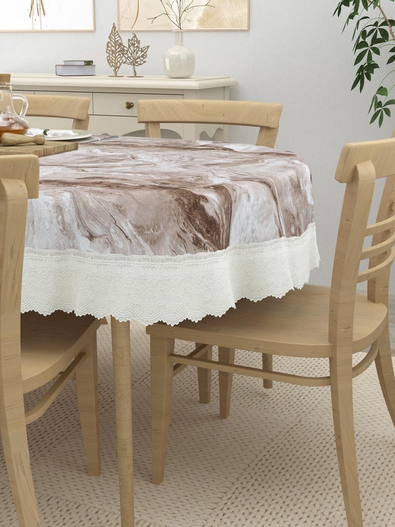 Clasiko 6 Seater Oval Dining Table Cover; 60x90 Inches or 152x228 Cms; Material - PVC; Anti Slip; Marble Design On Brown; 69051 - Image 3