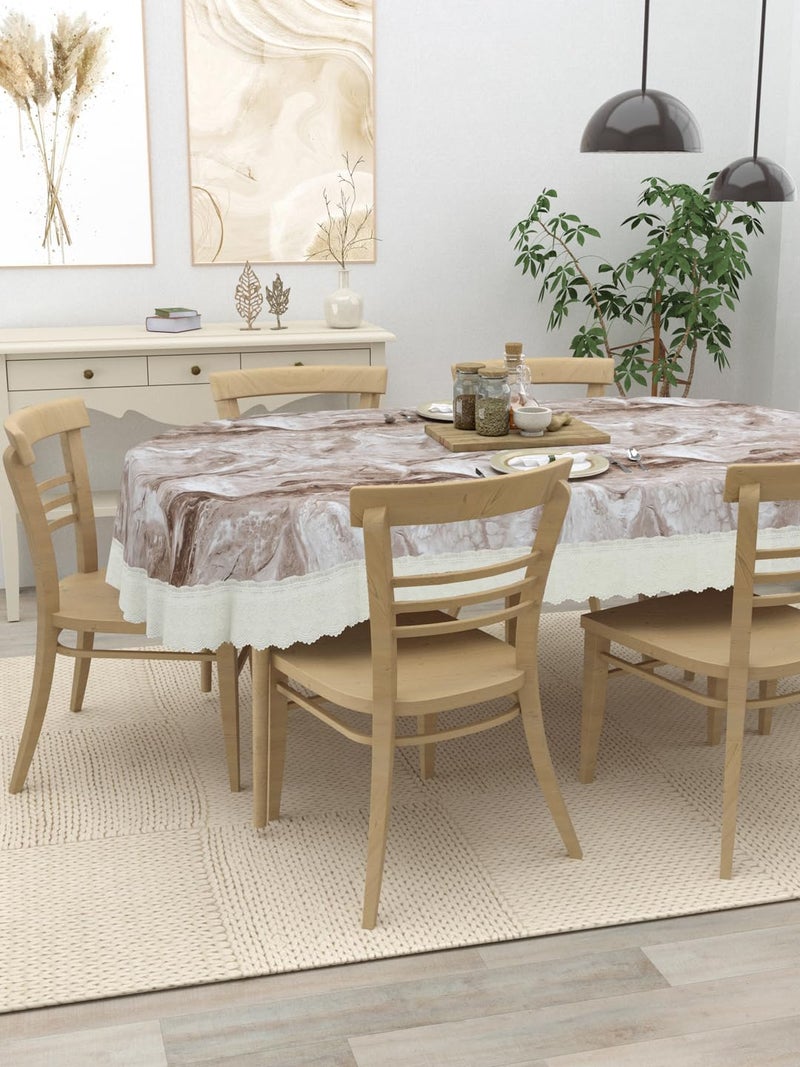 Clasiko 6 Seater Oval Dining Table Cover; 60x90 Inches or 152x228 Cms; Material - PVC; Anti Slip; Marble Design On Brown; 69051 - Image 2