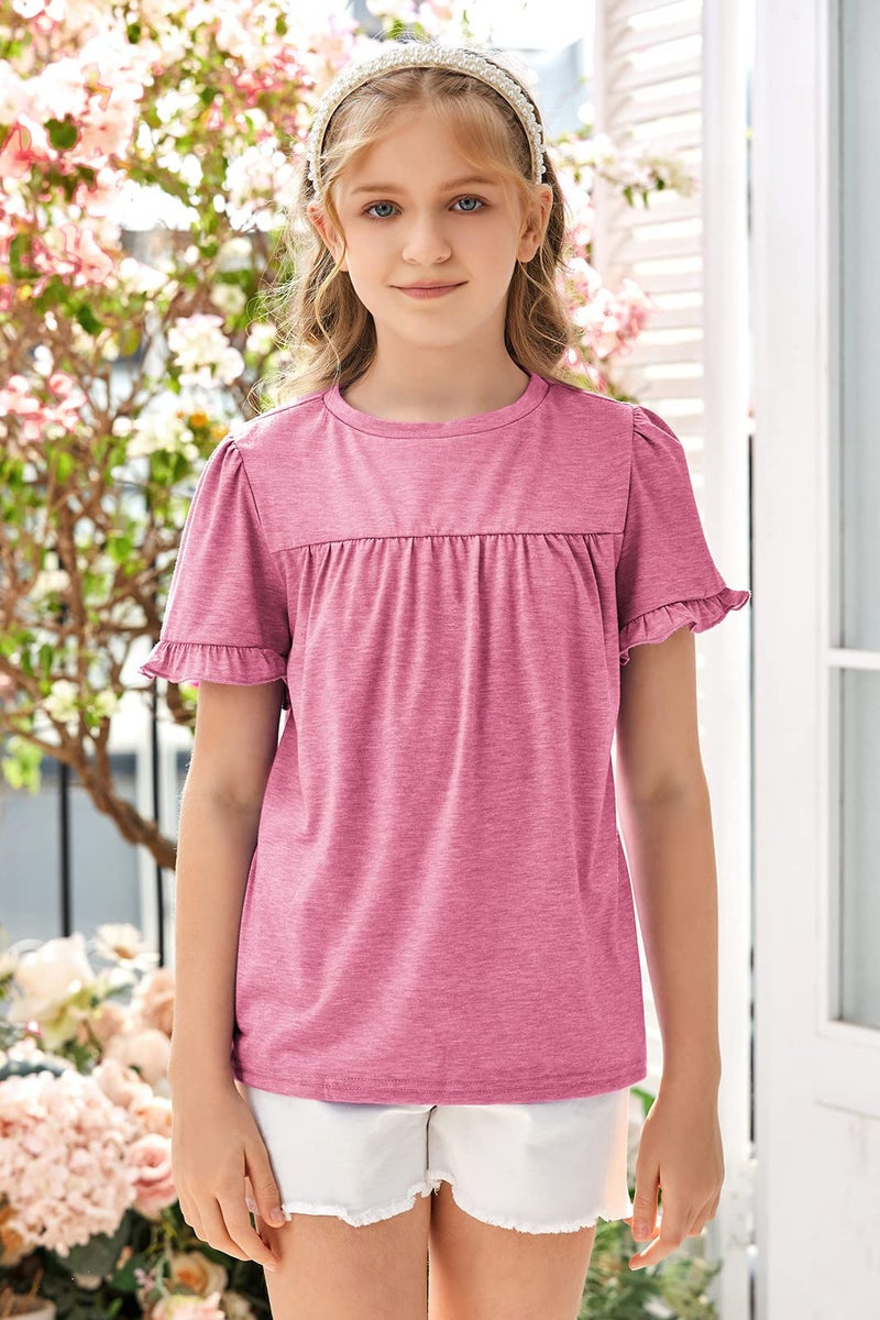 Ebifin Girls Short Sleeve Tops Casual Crewneck T Shirts Kids Peplum Babydoll Tunic Tees Blouses Size 4-15 Years B-Pink - Image 2