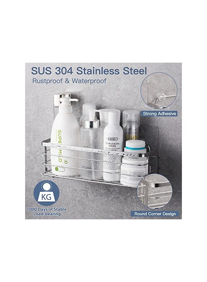 Raxoom Shower Shelf Adhesive With Hook Rustproof Shower Caddy Bathroom Shower Organiser Storage Basket Wall Mounted Stainless Steel SUS304 Shower Storage No Drilling Silver - 2 Pack - Image 4