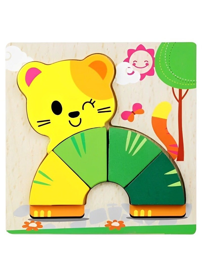 Wooden 3D Jigsaw Puzzle Cat Colored Shape for Toddlers, Teacher Parents Early Learning Support Tools, Attractive Colors and Patterns, Montessori Motor and Sensory Skills Develop Toys, Ideal Gift - Image 1