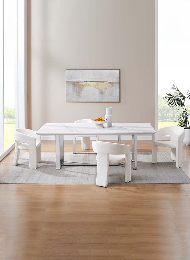 DANUBE HOME Monarch 9 Piece Rectangular Dining Set One Dining Table With 8 Dining Chairs 1 + 8 Seater Modern Design Furniture For Home Dining Room Set - White / Brushedsilver  - Image 1