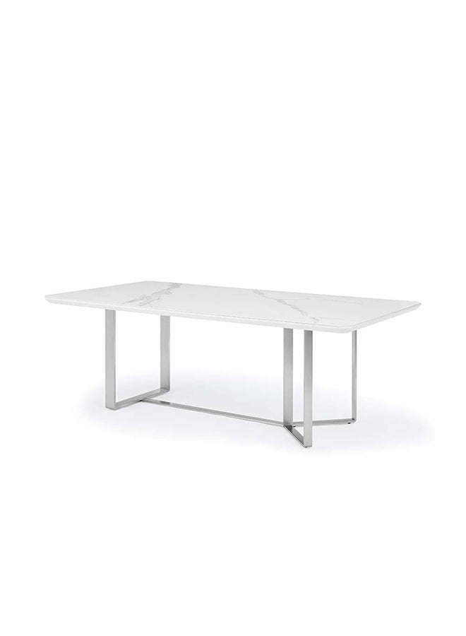DANUBE HOME Monarch 9 Piece Rectangular Dining Set One Dining Table With 8 Dining Chairs 1 + 8 Seater Modern Design Furniture For Home Dining Room Set - White / Brushedsilver  - Image 4