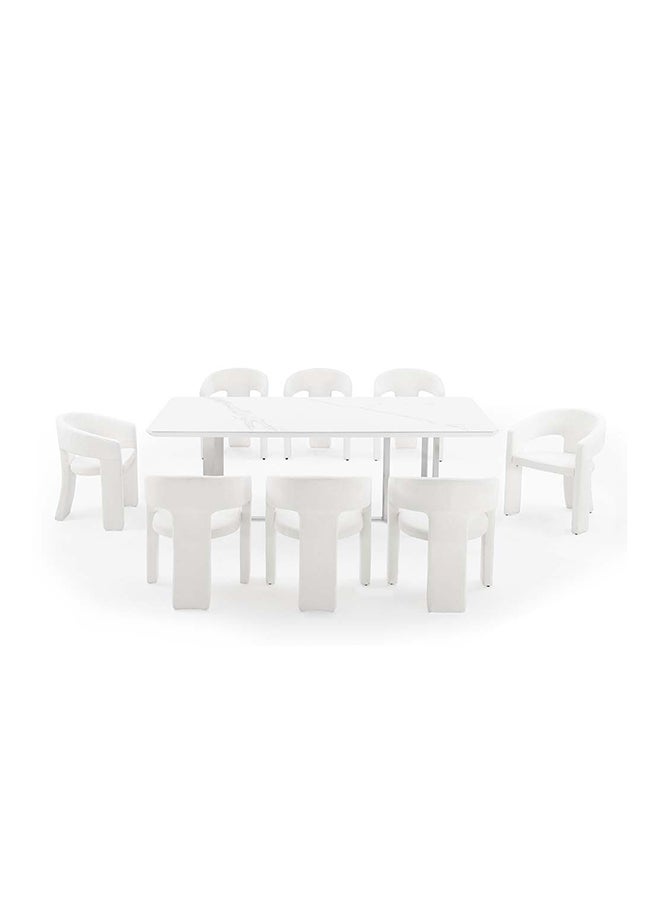 DANUBE HOME Monarch 9 Piece Rectangular Dining Set One Dining Table With 8 Dining Chairs 1 + 8 Seater Modern Design Furniture For Home Dining Room Set - White / Brushedsilver  - Image 2