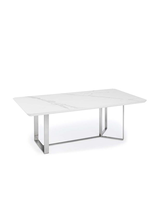 DANUBE HOME Monarch 9 Piece Rectangular Dining Set One Dining Table With 8 Dining Chairs 1 + 8 Seater Modern Design Furniture For Home Dining Room Set - White / Brushedsilver  - Image 3