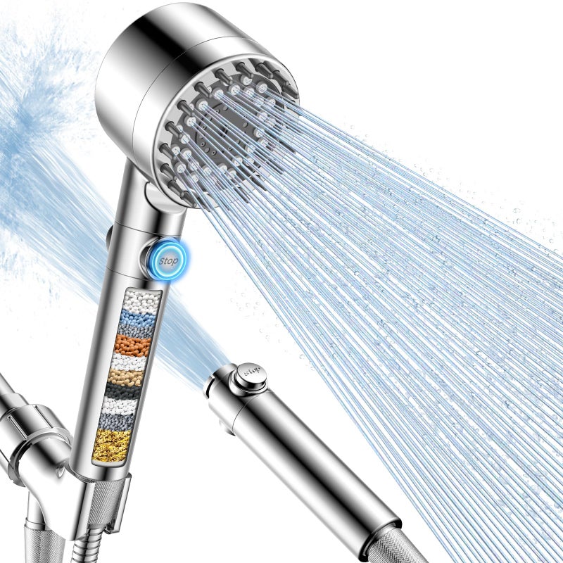 FEELSO Filtered Shower Head with Handheld, High Pressure 4 Spray Showerhead with Filters & Upgraded Anti-clog Nozzles for Hard Water -Remove Chlorine, Reduce Dry Itchy Skin -ON/OFF Switch - Image 1