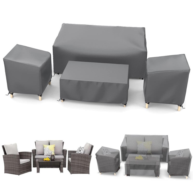 STARTWO Outdoor Waterproof Patio Furniture Covers 4-Piece Set for Chairs 32in, Loveseat 56in, Coffee Table 45in, Heavy Duty 600D, Grey - Image 1
