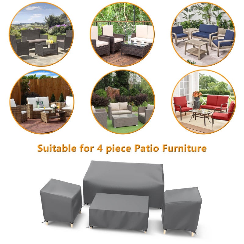 STARTWO Outdoor Waterproof Patio Furniture Covers 4-Piece Set for Chairs 32in, Loveseat 56in, Coffee Table 45in, Heavy Duty 600D, Grey - Image 4