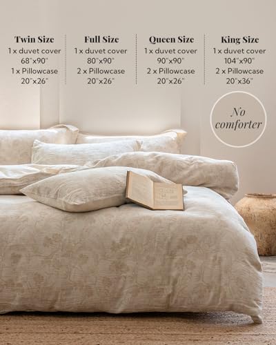 MILDLY Linen Cotton Duvet Cover - Garden Floral Jacquard Textured Comforter Cover Set 3pcs with Zipper Closure Breathable & Minimalist for All Season - Image 5