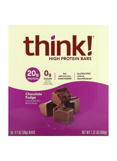 think! Think !, High Protein Bars, Chocolate Fudge, 10 Bars, 2.1 oz (60 g) Each  - Image 1