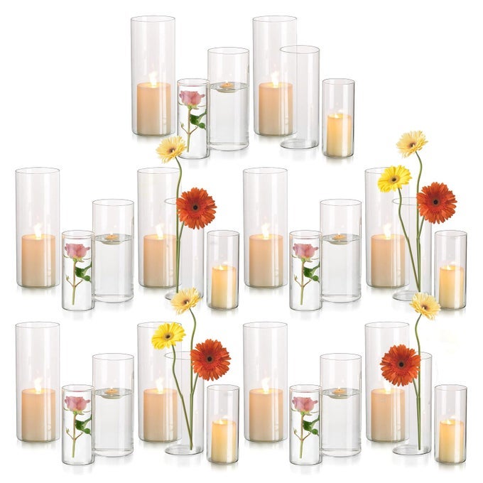 HURRICANE GLASS CANDLE HOLDERS FOR TABLE CENTERPIECE CYLINDER GLASS PILLAR CANDLE HOLDER SET OF 30 CLEAR CYLINDER VASE BULK HURRICANE VASES FOR CENTERPIECES WEDDING PARTY CHRISTMAS DECOR