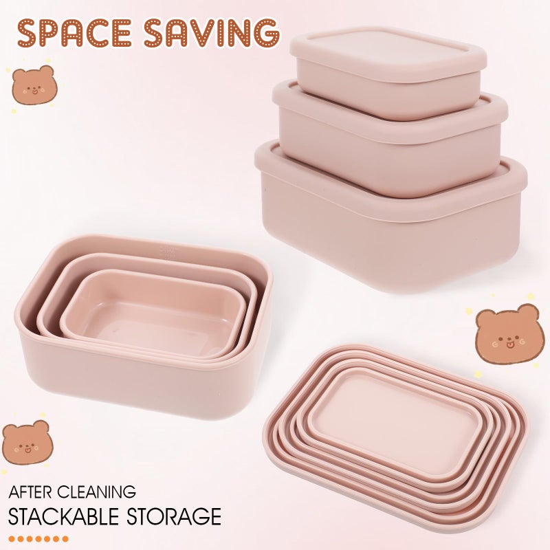 Limbeuuu 3 Pack Silicone Food Storage Containers, Rectangular BPA-Free Silicone Lunch Box Containers with Lids, Airtight, Leak-Proof, Freezer, Microwave & Dishwasher Safe (10.2oz, 23.6oz, 44oz) - Image 3