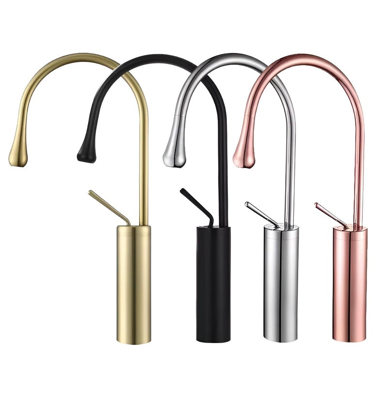 BANZER Rose Gold Bathroom Faucet Single Lever Sink Mixer Tap with Rotatable Spout Premium Brass Body Steel Connection Pipes HotCold Water Easy Install - Image 1