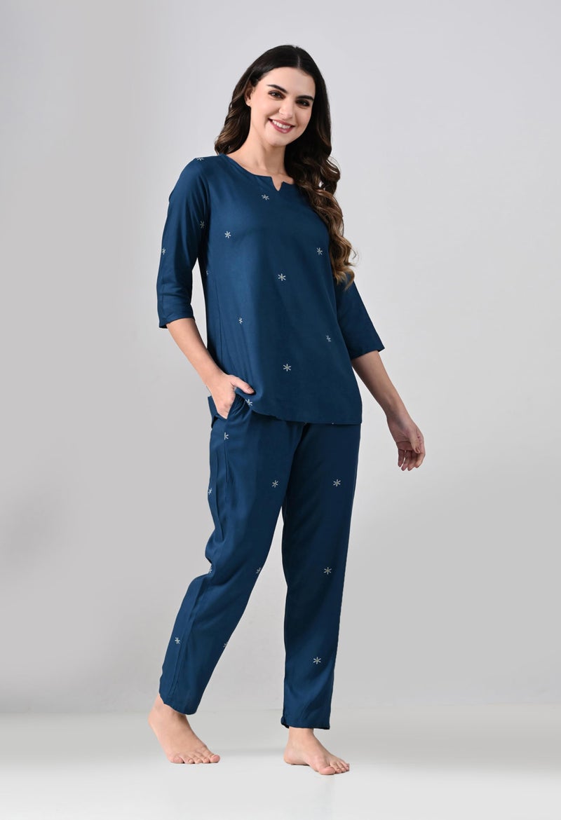 Ichaa Women's Rayon Printed Night Wear Top and Bottom Night Suit Set - Image 3