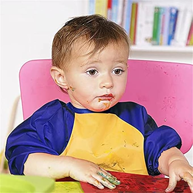 ELECDON Waterproof Art Smock, 4 Pcs Kids Art Aprons Children's Art Smock Long Sleeve with 3 Roomy Pockets for Child 2-6 Years Gifts, Kids Drawing Supplies (Rose Red, Dark Blue, Yellow, Big Red) - Image 4