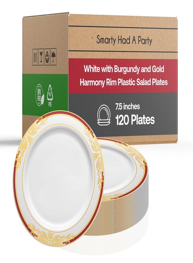 Smarty Had A Party Elegant Disposable Plastic Heavy Duty Dinnerware Sets, Fancy Design Plastic Plates, For Wedding, Birthday & All Occasions (White with Gold, 7.5" Salad Plates (120 Plates)) - Image 1