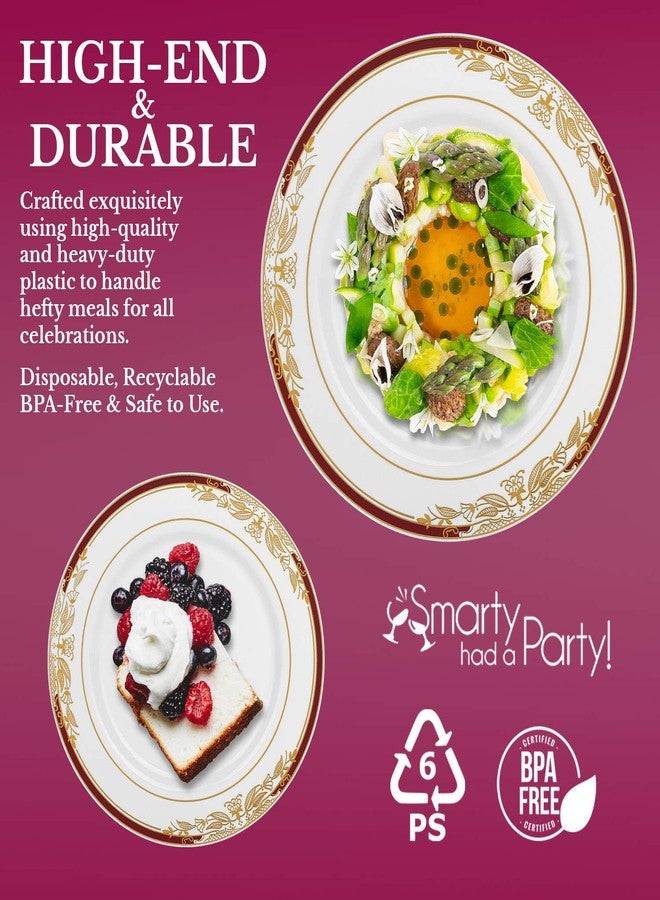Smarty Had A Party Elegant Disposable Plastic Heavy Duty Dinnerware Sets, Fancy Design Plastic Plates, For Wedding, Birthday & All Occasions (White with Gold, 7.5" Salad Plates (120 Plates)) - Image 3