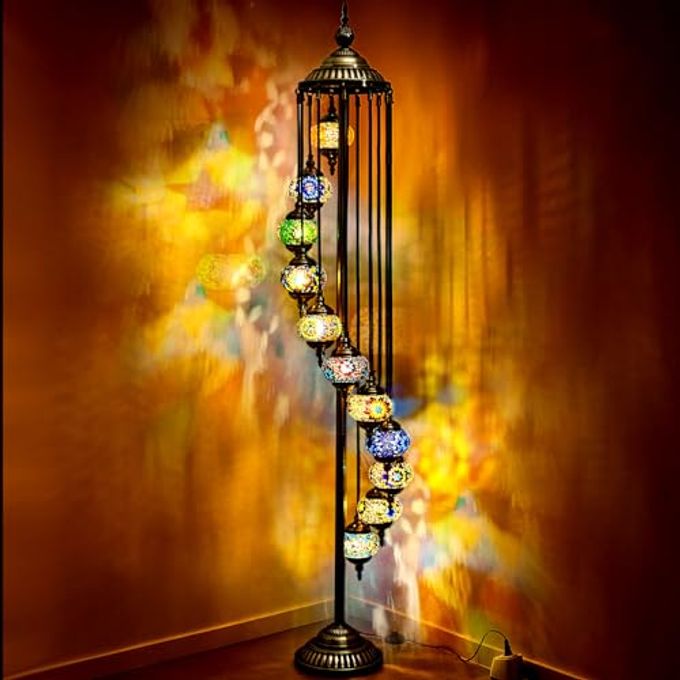 Hortsun Turkish Lamp Moroccan Floor Lamp Handmade Globe Living Floor Lighting Bohemia Standing Lighting For Decorative Home Designs(Floor,11 Globes Style) - Image 4
