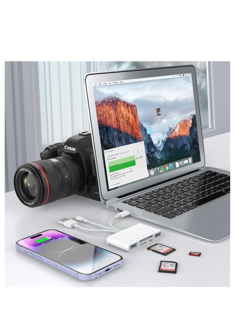 AMBERJACK - Card Reader, 5 in 1 USB C SD Camera Memory Card Reader, Plug N Play for iPhone, iPad, Android, Mac, Computer, Camera, MacBook, Supports SD, Micro SD, SDXC, and USB OTG - Image 1