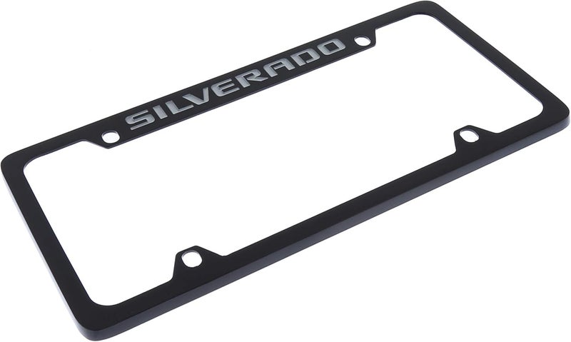 Chevrolet Silverado Black Coated Metal Engraved License Plate Frame Holder - Image 2
