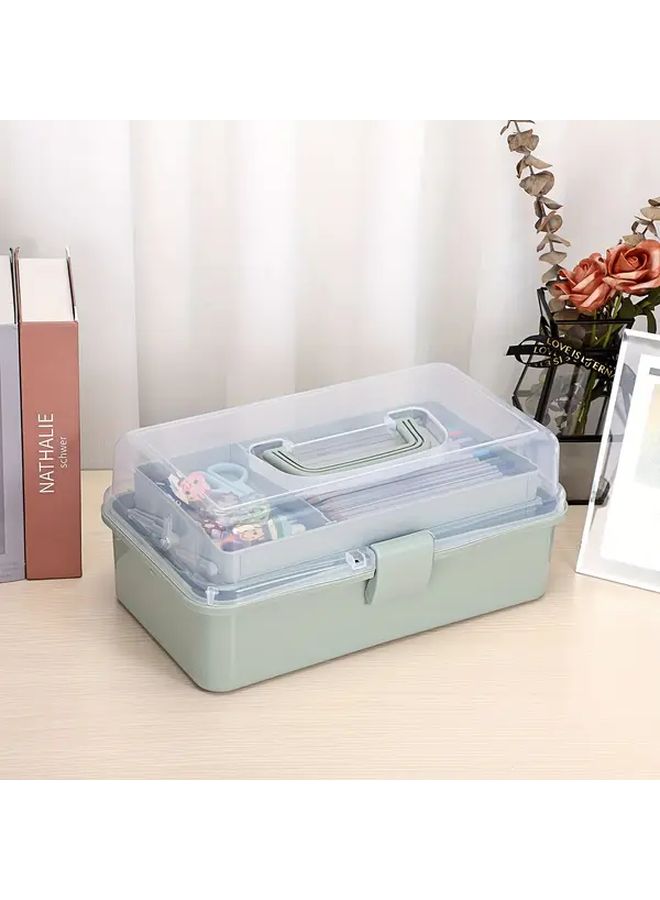 3 Layer Plastic Dividing Storage Box With Adjustable Spacers Portable Handled Art Supply Organizer White Multipurpose Home Utility Box For Medicine And Sewing - Image 3