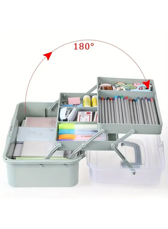 3 Layer Plastic Dividing Storage Box With Adjustable Spacers Portable Handled Art Supply Organizer White Multipurpose Home Utility Box For Medicine And Sewing - Image 2