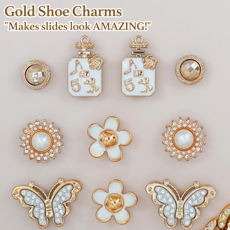 Lugailly Bling Shoe Charms for Girls and Women, Girly Gold Shoe Charms for Clog Sandals, 24 PCS Glitter Rhinestones Butterfly Pearl Flower Shoes Decoration Charms Bulk, Shoe Chains Pins Accessories - Image 5