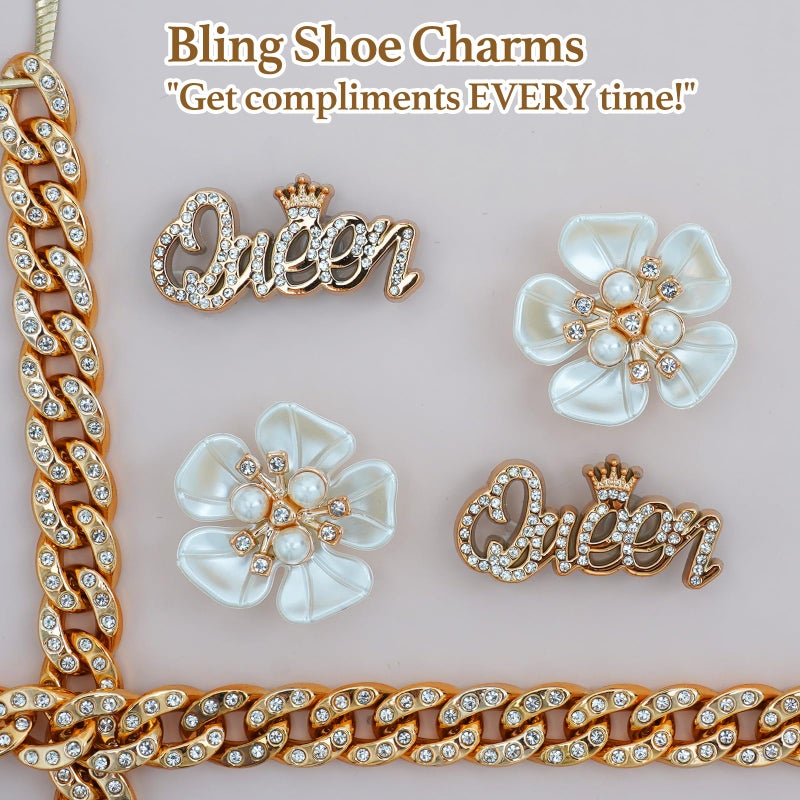 Lugailly Bling Shoe Charms for Girls and Women, Girly Gold Shoe Charms for Clog Sandals, 24 PCS Glitter Rhinestones Butterfly Pearl Flower Shoes Decoration Charms Bulk, Shoe Chains Pins Accessories - Image 4