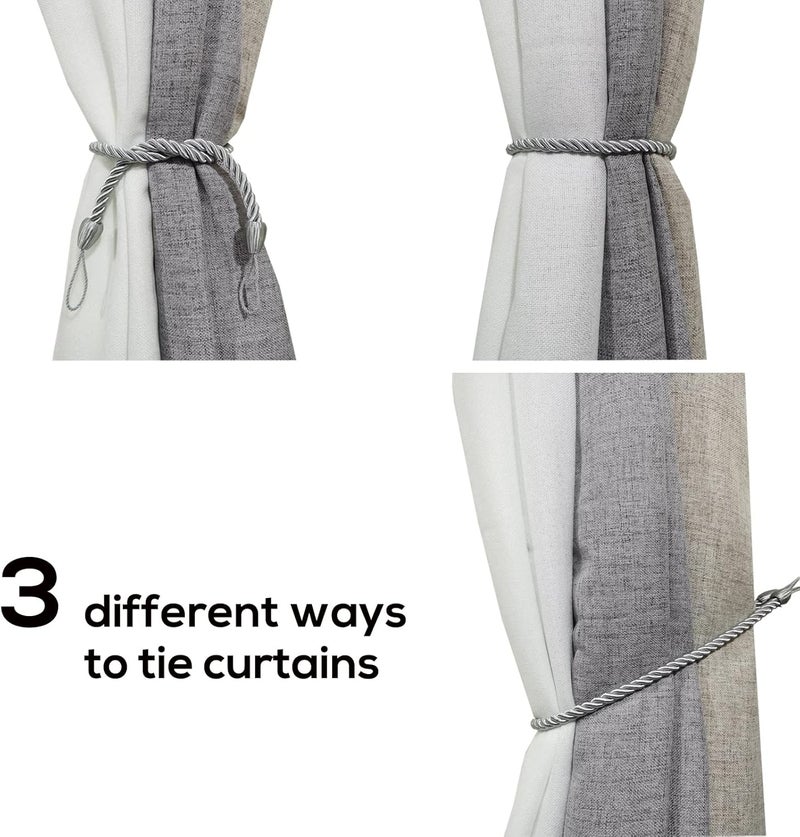 SLIFEOW Rope Curtain Tiebacks for Hanging Drapes, Extra Long Tie Backs with 4 Metal Screw Hooks, Holders Cord for Thin or Thick Window Curtains, Silver 4 Pack - Image 4