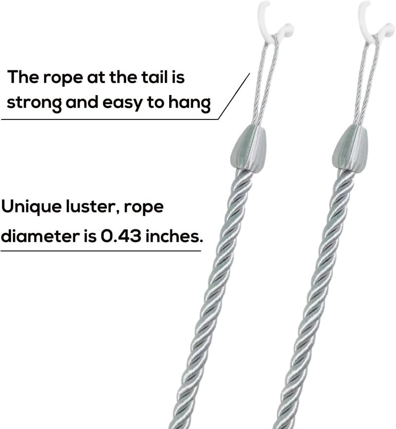SLIFEOW Rope Curtain Tiebacks for Hanging Drapes, Extra Long Tie Backs with 4 Metal Screw Hooks, Holders Cord for Thin or Thick Window Curtains, Silver 4 Pack - Image 3