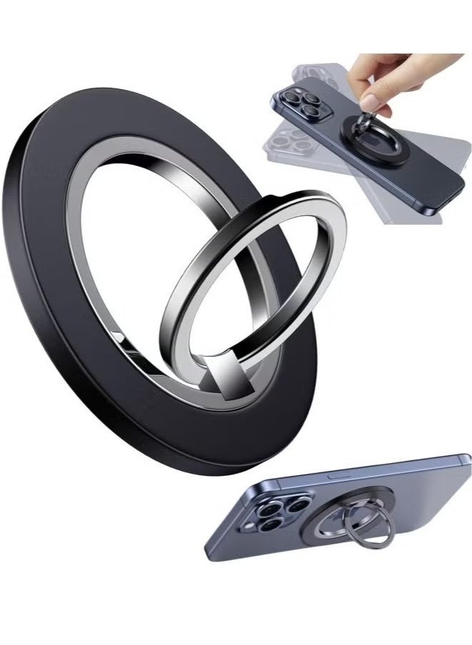 Phone Ring Holder for MagSafe, Strong Magnet Phone Grip Stand Holder Anti-Scratch Adjustable Kickstand for iPhone 16 15 14 13 12, Pro, Pro Max, Mini, Plus, for Magnetic phone cases, & Android Devices Use with Iron Ring (Black)  - Image 1