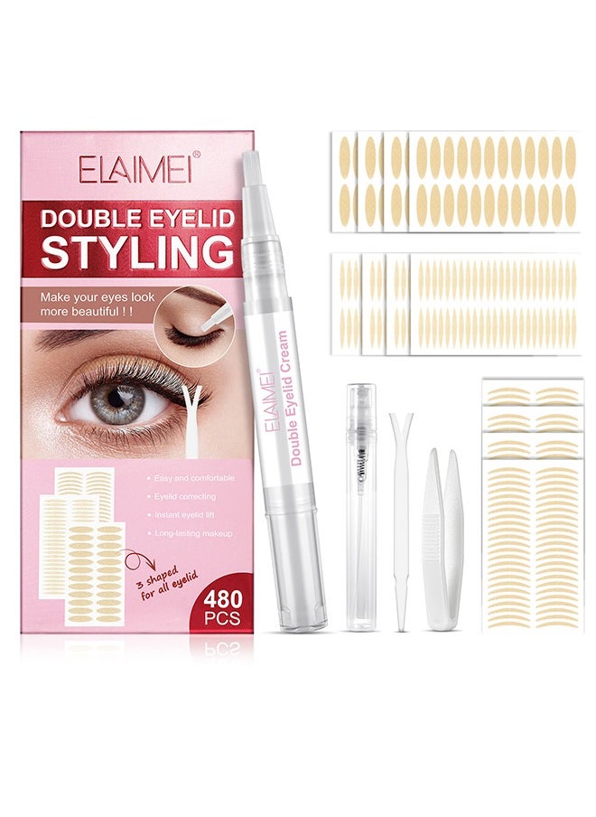 Elaimei' Eyelid Tape, Invisible Eyelid Lift Strips 480 Pieces, Waterproof Double Eyelid Stickers For Hooded, Droopy, Uneven, Monolids  - Image 1