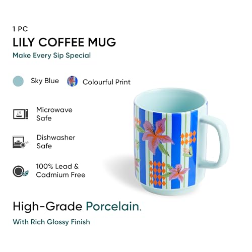Shay Ceramic Mug, 1 Pc, Lily, 300ml | Glossy Finish | Ceramic Coffee Cup | Porcelain | Microwave Safe (Rise Mug - 1Pc - Lily) - Image 3