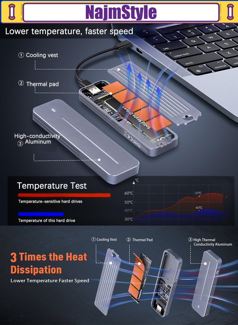 نجم ستايل غلاف SSD M.2 NVMe SATA، غلاف SSD M2 USB 3.2 10 جيجابت في الثانية، SATA NGFF 6 جيجابت في الثانية، محول SSD M2 من الألومنيوم مع وسادة تبريد، يدعم UASP و Trim، مفتاح M&B/مفتاح M في SSD 2230/2242/2260/2280 - Image 4