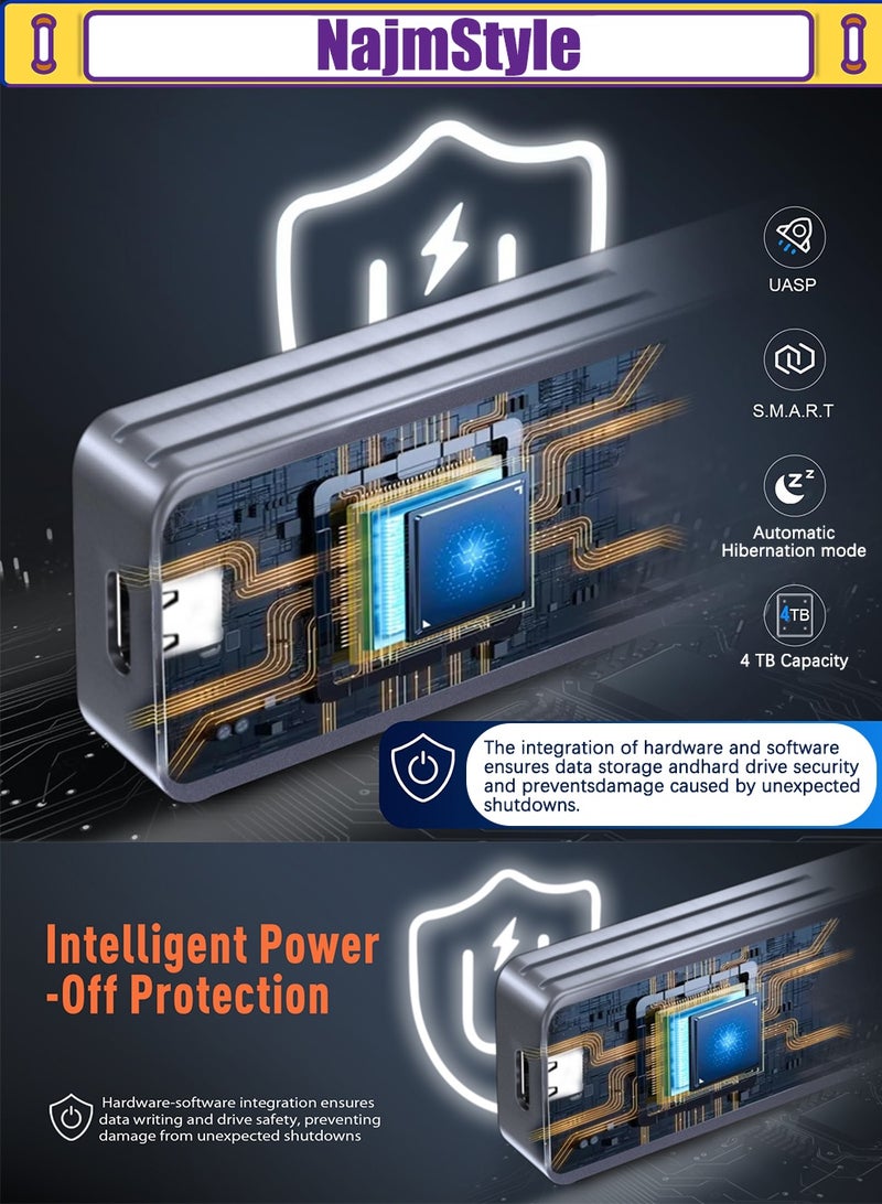 نجم ستايل غلاف SSD M.2 NVMe SATA، غلاف SSD M2 USB 3.2 10 جيجابت في الثانية، SATA NGFF 6 جيجابت في الثانية، محول SSD M2 من الألومنيوم مع وسادة تبريد، يدعم UASP و Trim، مفتاح M&B/مفتاح M في SSD 2230/2242/2260/2280 - Image 5