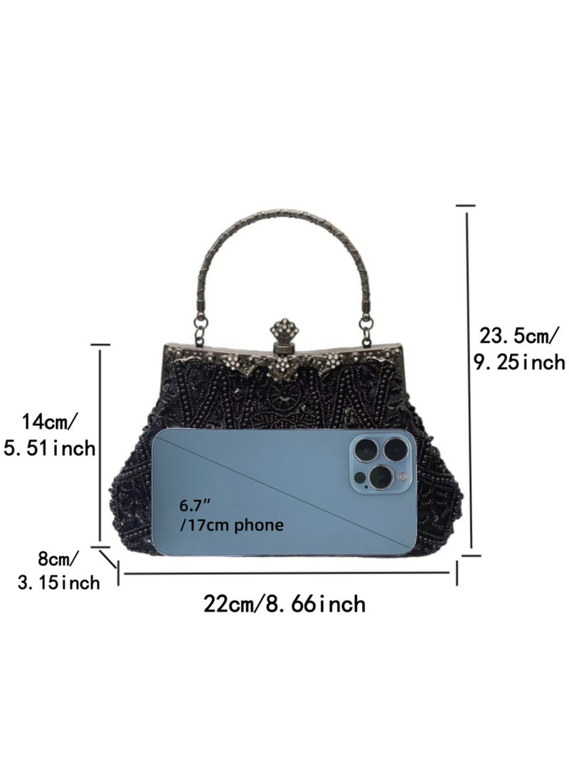 Women's Clutch Evening Bag Womens Vintage Beaded Rhinestone Embroidery Bag Women's Handbag Crossbody Bag Shoulder Bag with Removable Chain Perfect for Weddings, Ramadan, Birthdays,Prom Party - Image 2