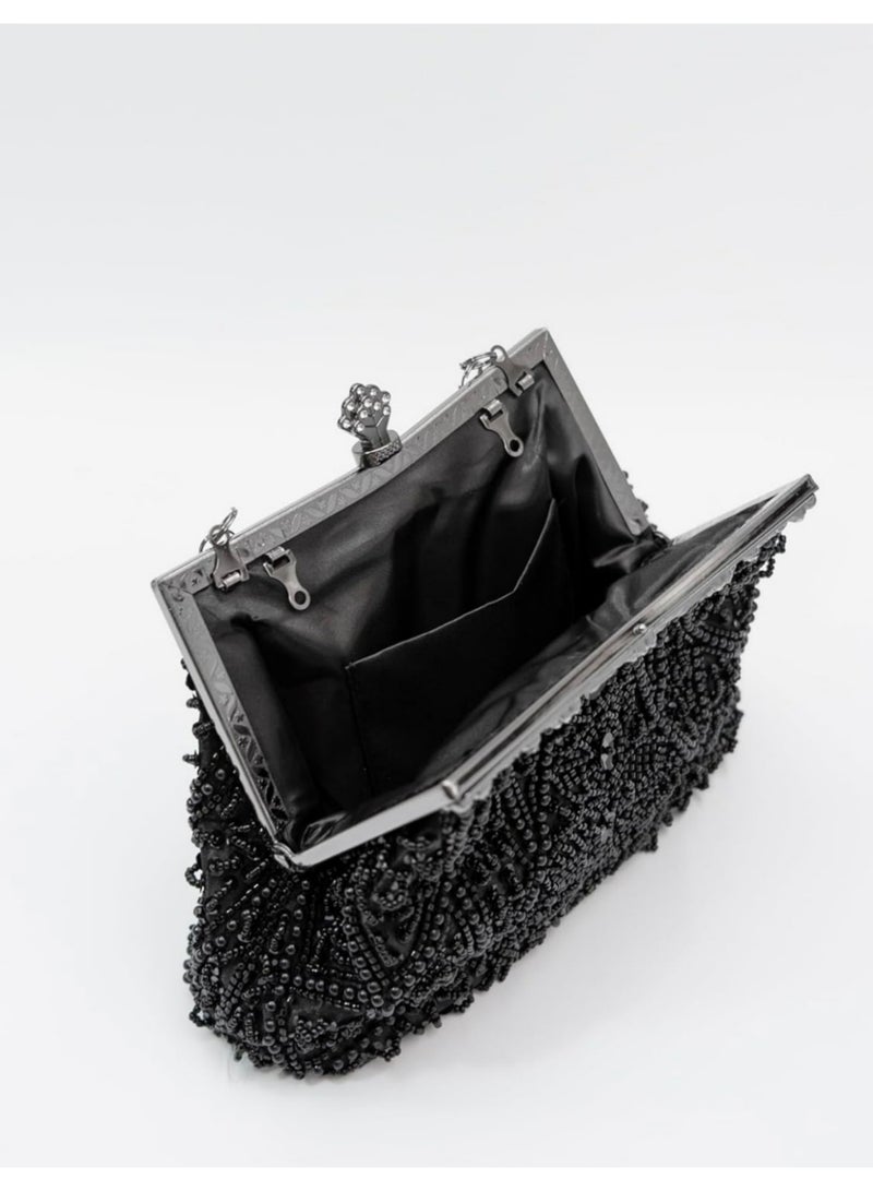 Women's Clutch Evening Bag Womens Vintage Beaded Rhinestone Embroidery Bag Women's Handbag Crossbody Bag Shoulder Bag with Removable Chain Perfect for Weddings, Ramadan, Birthdays,Prom Party - Image 5