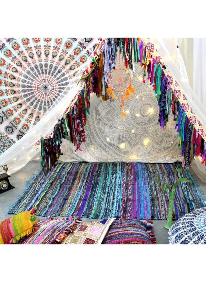 Aakriti Gallery Chindi Cotton Rag Rugs 100% Eco-Friendly, 2-In-1 Reversible Multipurpose, Multicolor Hand-Woven Traditional Rugs (5Ft X 3Ft) For Living Room And Kitchen (Turquoise)  - Image 1