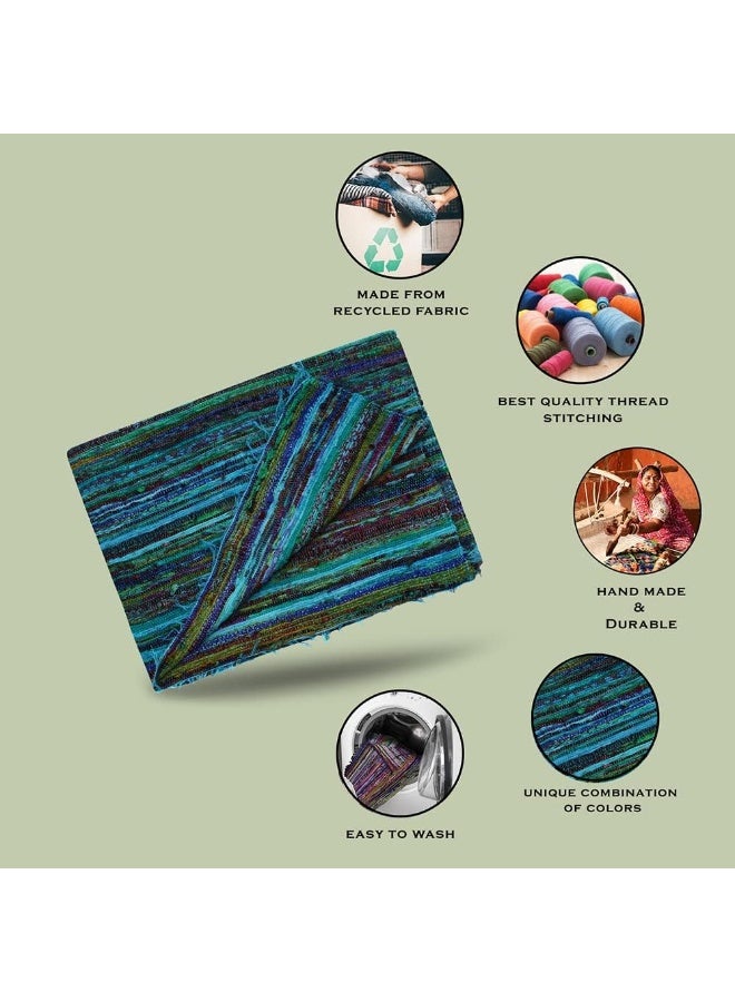 Aakriti Gallery Chindi Cotton Rag Rugs 100% Eco-Friendly, 2-In-1 Reversible Multipurpose, Multicolor Hand-Woven Traditional Rugs (5Ft X 3Ft) For Living Room And Kitchen (Turquoise)  - Image 3