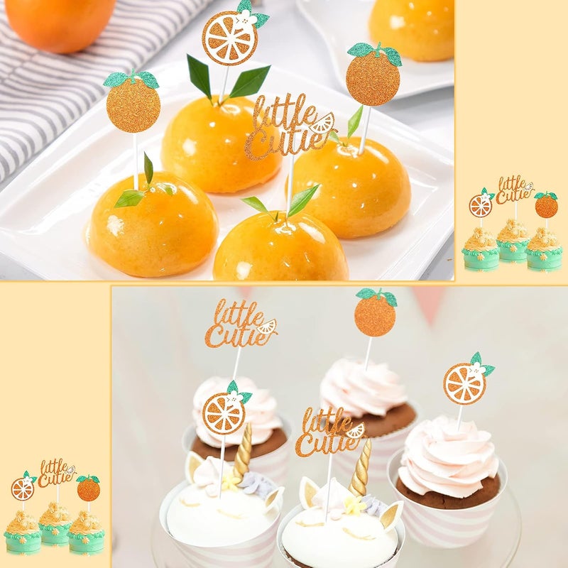 كلاراكو 48 قطعة من زينة الكب كيك اللامعة الصغيرة اللطيفة، زينة حفلات استقبال المولود الجديد اللطيفة، زينة كعكة باللون البرتقالي والحمضيات اللطيفة لحفلات أعياد ميلاد الأطفال اللطيفة، زينة كعكة لحفلات استقبال المولود الجديد، زينة كعكة لحفلات الفواكه - Image 2