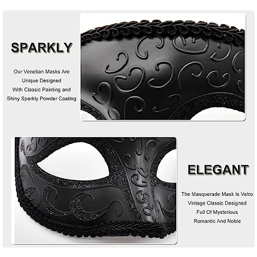 Ralleyfun Masquerade Mask for Men Vintage Venetian Mask for Halloween Party Costume Mardi Gras (Black) - Image 3