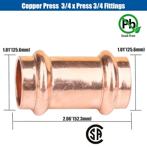 WHK 10 PackS 34 Press Pro press x 34 Copper coupling Adater Fittings Connect From Cooper to Cooper PipeLeadFreeNo Stop - Image 3
