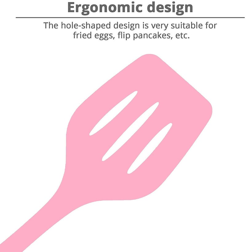 P-Plus International Silicone Slotted Spatula, Non Stick Kitchen Turners, High Heat Resistant BPA Free Kitchen Utensils, Ideal Cookware for Fring Fish, Eggs, Meat,French Fries Pink Pack of 1 - Image 5