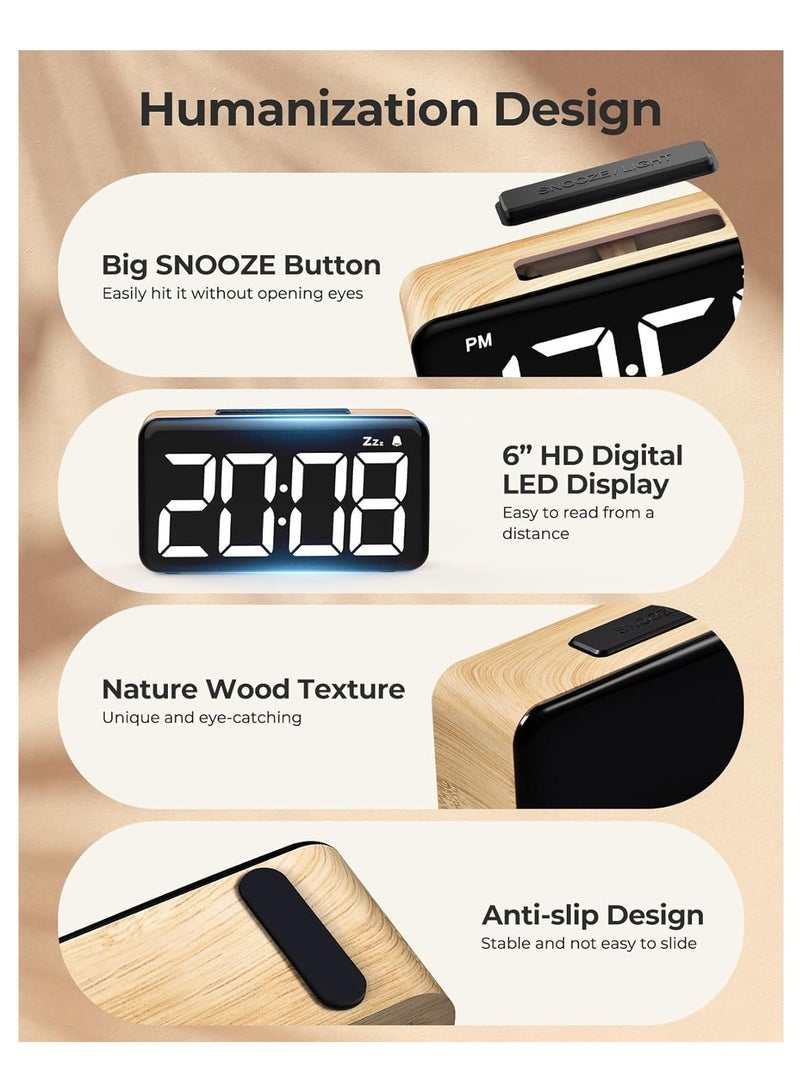 SYOSI Digital Alarm Clock with Large LED Display - Easy-to-Read Digits, 5-Level Brightness, Snooze, Power-off Memory - Ideal for Bedrooms, Bedside, and Gifts - Image 5