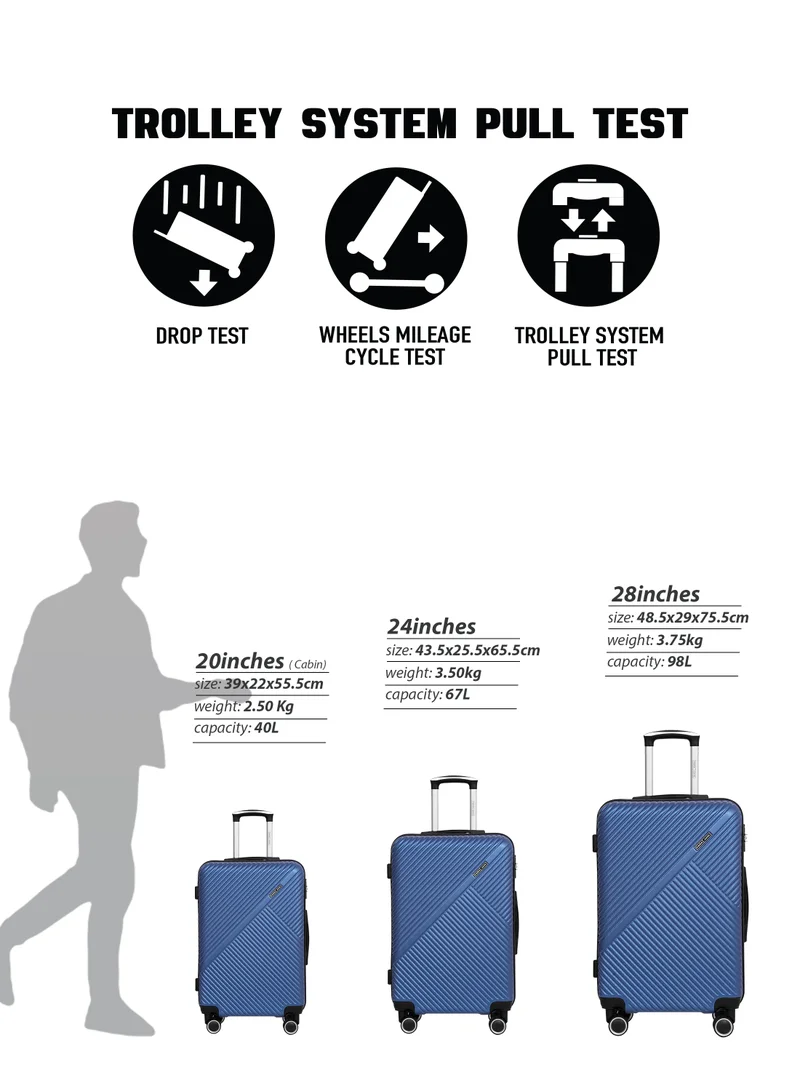 Parajohn Blue Medium 24-Inch ABS  Lightweight Hardshell Luggage Trolley | carrying 20kg 4-Wheel Spinner Suitcase –Navy blue  | Best Price UAE