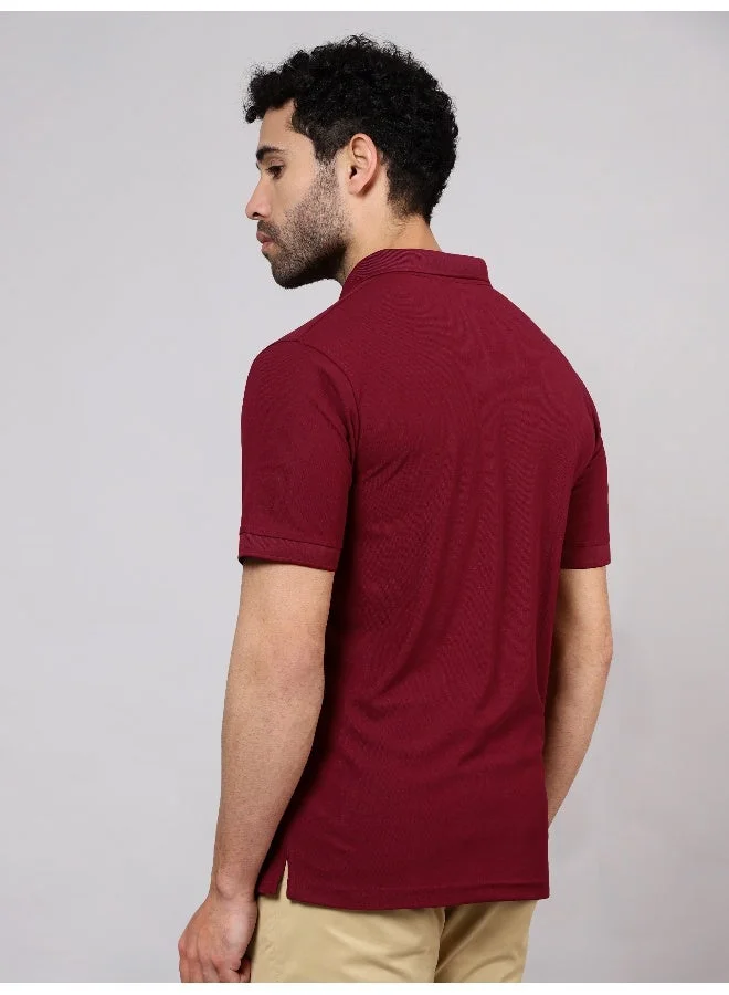 Beyoung Men's Regular Fit Half Sleeve Soild Casual French Wine Polo T-shirt