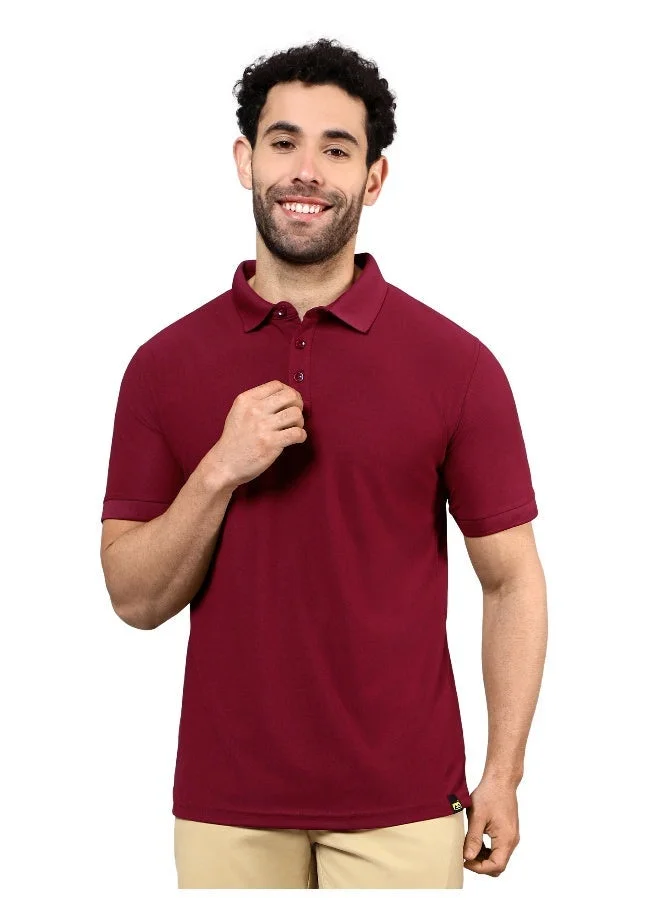 Beyoung Men's Regular Fit Half Sleeve Soild Casual French Wine Polo T-shirt