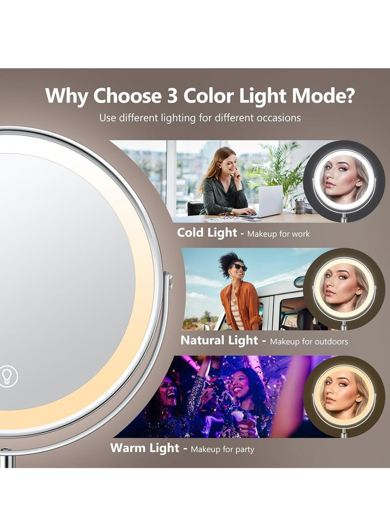 جوي لينك مرآة مكياج مضاءة كبيرة 10X، مرآة مكياج قابلة لإعادة الشحن بارتفاع 8 بوصة قابلة للتعديل، 3 ألوان سطوع قابلة للتعديل، شاشة تعمل باللمس، دوران 360 درجة، هدية للنساء - Image 2