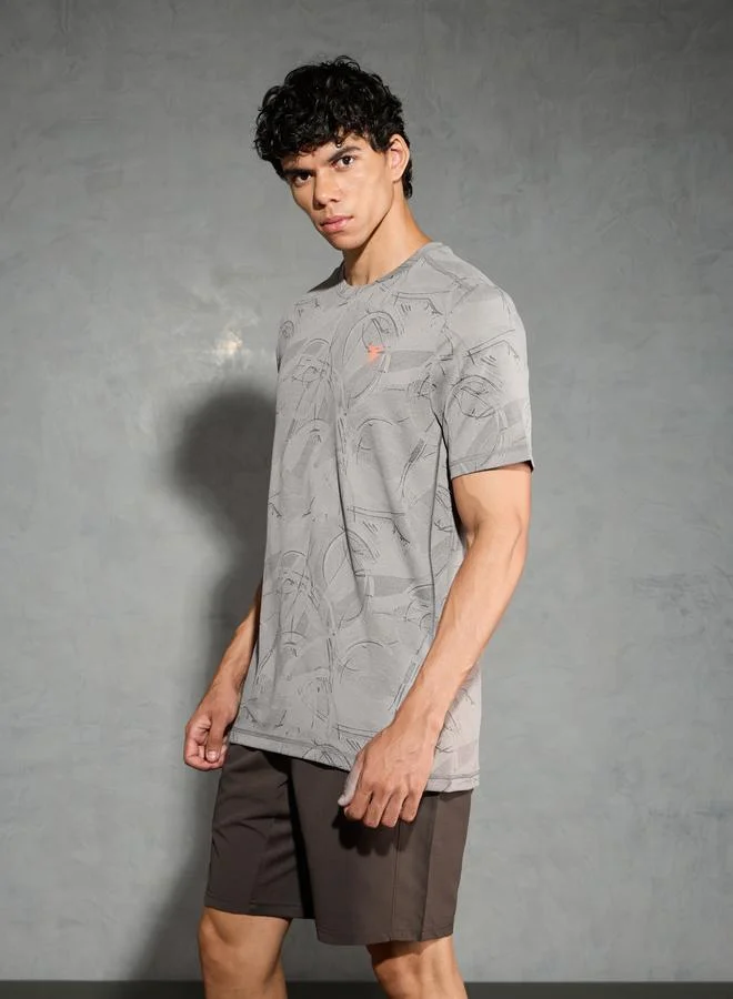 تكنوسبورت Technosport Men Jacquard Slim Fit Crew Neck T-Shirt