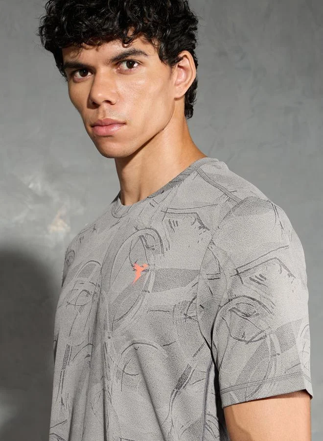 Technosport Technosport Men Jacquard Slim Fit Crew Neck T-Shirt